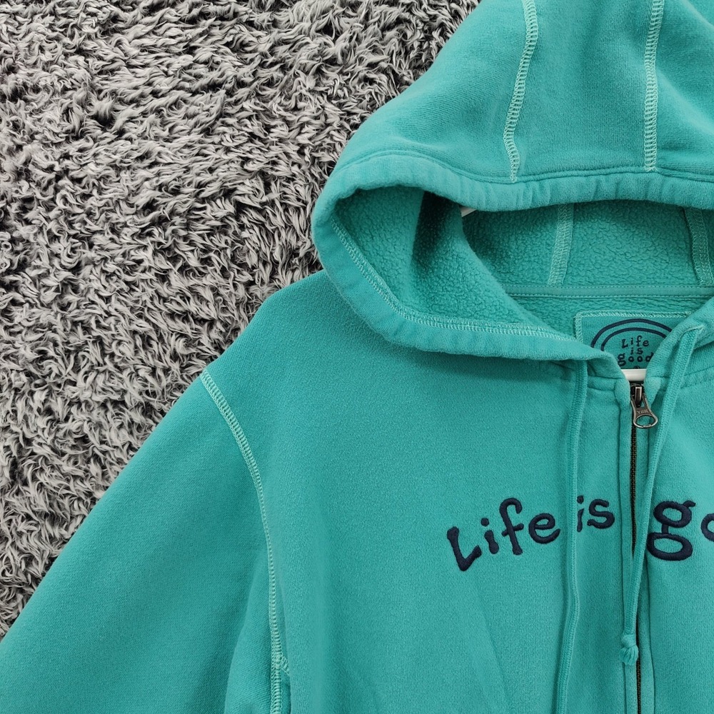 Life is Good Women Gorpcore Granola Zip Hoodie XXL Teal Relaxed Fit Fleece Logo - Picture 9 of 16